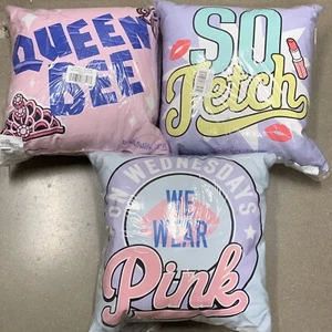 Mean Girl Pillows SO FETCH TEEN TWEEN Wear Pink GIRL BEDDING Set Of 3 Legit NEW - Picture 1 of 4