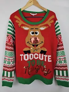 Ugly Christmas Sweater Juniors Size XXL Red Too Cute To Be Naughty Jingle Bells - Picture 1 of 11