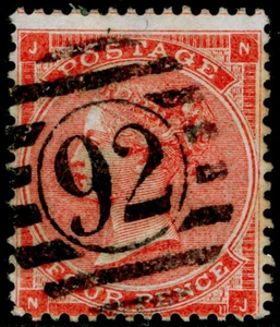 SG81, 4d placa roja brillante 4, USADA. Cat £185. LÍNEAS DE CABELLO. NJ - Imagen 1 de 1