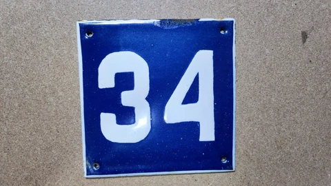 Vintage Enamel Sign Number 34 Blue House Door Street Plate Metal Porcelain Tin Cover