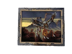 Sanchez  Mexican Painting Velvet   Native American Indian Eagle Framed - Picture 1 of 6