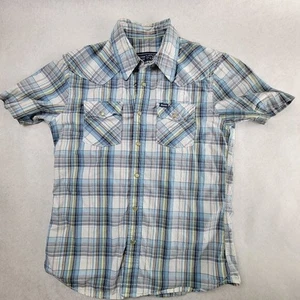 Hollister Men's Small Western Shirt – Blue White Pearl Snap Button-Up Rodeo - Picture 1 of 13
