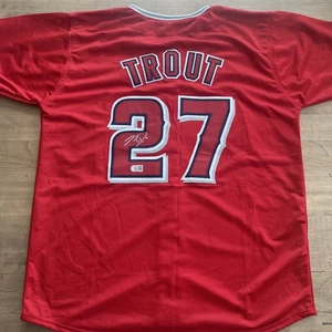 Mike Trout Hand Signed Jersey Los Angeles Angels #27 Autographed Baseball w/COA - Picture 1 of 6