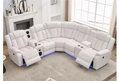 Juego de sofá eléctrico reclinable seccional blanco luces LED altavoces sofá en forma de L Foto 1 de 4