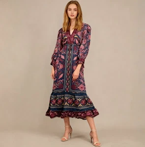NWOT Farm Rio Floral Beads Tie Printed Tunic Ruffles Maxi Dress Size M - Bild 1 von 14