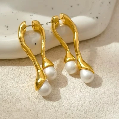 Pendientes de Perlas Bittar Alexis ESTILO Delantero Trasero Solanales Pendientes Oro Boho De Colección Foto 1 de 4