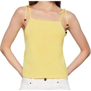 BCBGMAXAZRIA Yellow Square Neck Tie Strap Beaded Tank Top Women's Size S NWT - Picture 1 of 7