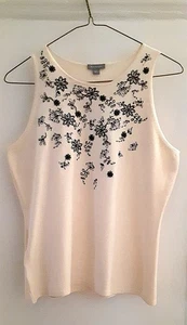 ANN TAYLOR cream tank top with black sequined floral design - M - NWT - Picture 1 of 15