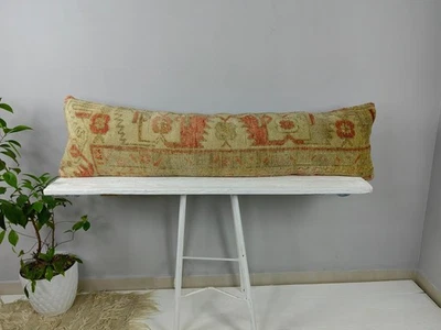 12x48 Turkish Kilim Pillow Cover - Long Lumbar Throw - Vintage Boho Cushion - Image 1 of 4