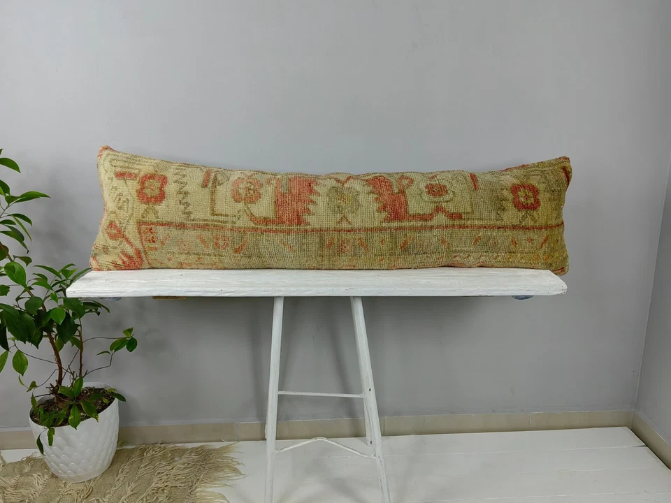 Funda de almohada Kilim turco 12x48 - tiro lumbar largo - cojín boho vintage Foto 1 de 4