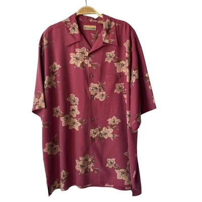 Bobby Chan шелк гавайская рубашка мужчин XXL вино цветочный на пуговицах коротким рукавом Vacay - Изображение 1 из 4