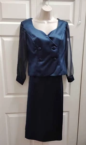 Traje Donna Ricco Talla 10 Azul con Mangas Transparentes Vintage Elegante Juego de 2 Piezas Nuevo - Imagen 1 de 16