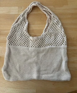 BOHO style Crochet Knit Tote Bag Purse Natural Beige - Picture 1 of 3