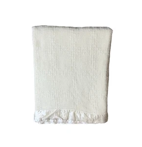 Faribo by Faribault Mills Vintage Wollmischung Decke Elfenbein Creme Satin Bordüre - Bild 1 von 8
