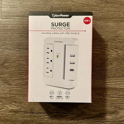 CyberPower P3WSUC Surge Protector: 2 USB, 1 USB-C, 3 Outlet Swiveling Charger - Image 1 of 2