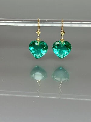 925 Sterling Silver Colombian Emerald Earring Heart October Birthstone Earrings - Image 1 of 4