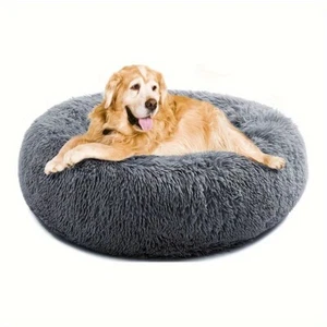 Round Plush Pet Dog Cat Bed Fluffy Soft Warm Calming Bed Sleeping Kennel Nest - Picture 1 of 12