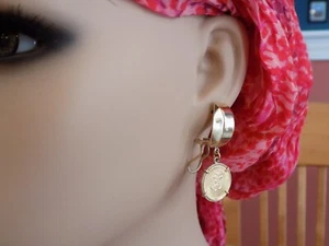 14k earrings each with 1945 DOS Y MEDIO PESOS .900 GOLD COIN - Picture 1 of 12