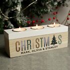 Personalised Christmas Tree Triple Tea Light Box Wooden Candle Holder Xmas Gift