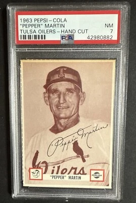 1963 Pepsi-Cola Tulsa Oilers Pepper Martin PSA 7 Nm Beauty Low Pop 2 - Image 1 of 4