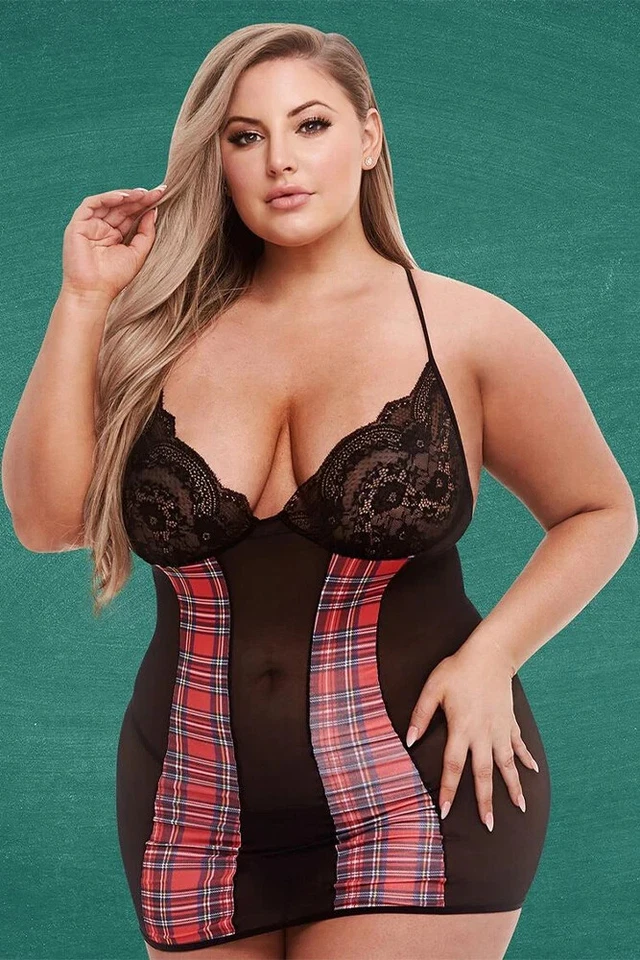 Juego de quimise y tanga Baci Queen Size encaje transparente mascota maestra roja colegiala Foto 1 de 2