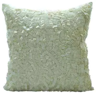 Decorative Cushion Case Ivory 16"x16", Couch Decor Silk - Ivory Elegance - Image 1 of 4