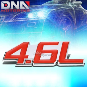 STICK ON 3D POLISHED CHROME RED BODY METAL EMBLEM TRIM BADGE LOGO 4.6L 4.6 L - Picture 1 of 2