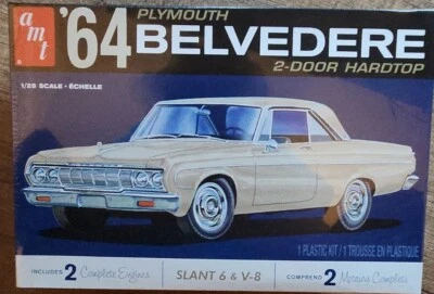AMT 1964 Plymouth Belvedere with Slant-6 Engine & V8 Model Kit - White... - Image 1 of 4