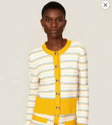 Cárdigan de tweed a rayas Milly amarillo/crema talla pequeña/XS, precio de venta sugerido por el fabricante $295 (RTR) Foto 1 de 4