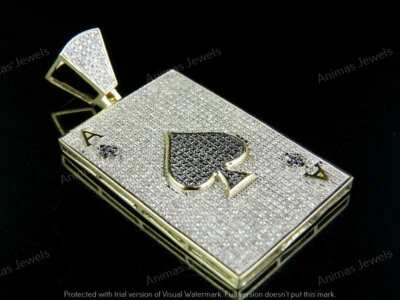 3 克拉圆形莫桑石男式 Ace Spade 魅力吊坠 14K 镀黄金银色 — 第 1/4 张图片