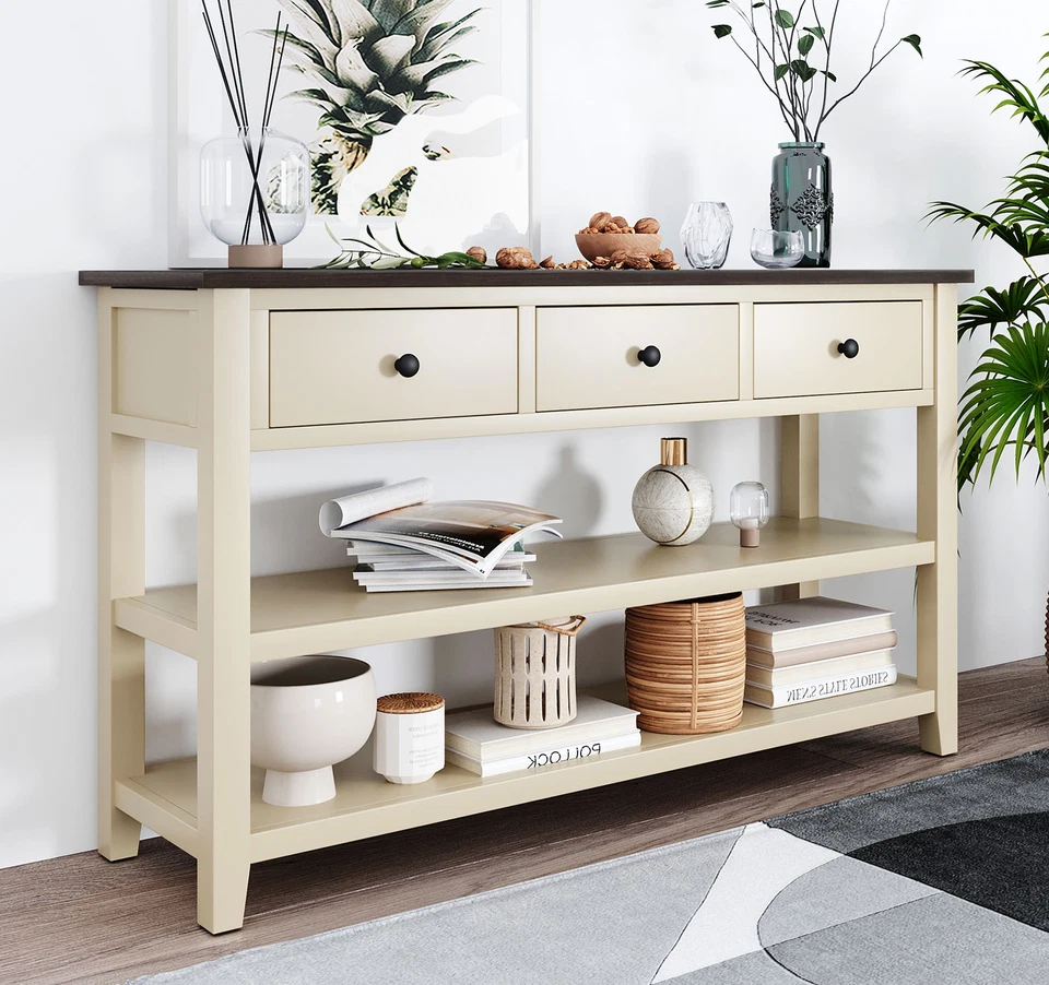 Mesa Consola 3 Niveles 50" Sofá Mesa con 3 Cajones de Almacenamiento y 2 Estantes Abiertos Foto 1 de 4