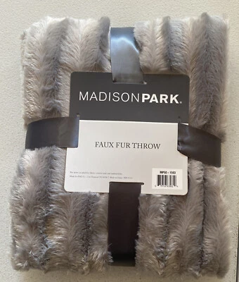 Madison Park Long Faux-Fur Throw 50" x 60", Gray/beige 👍 - Image 1 of 3