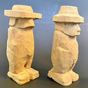Set of 2 Hand-carved Rustic Folk Art Country Amish Farmer Men FIGURES 4.25” Tall - Picture 1 of 12