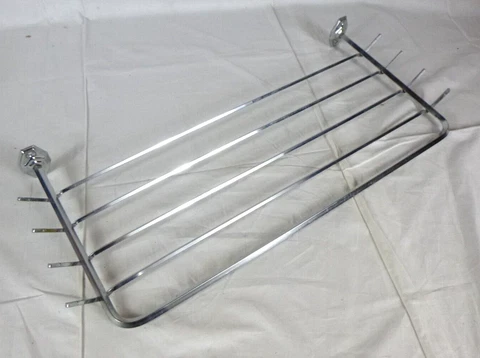 Vtg 50s Autoyre Chrome 4 Bar Towel Shelf Rack W/ Hooks 22x10" Cover