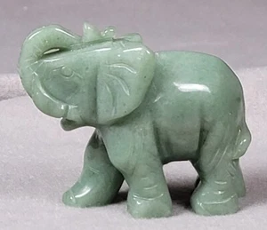 Hand Carved Jade Elephant Trunk Up Miniature Figurine 2.5in H x 3in L x 1.25in W - Picture 1 of 10