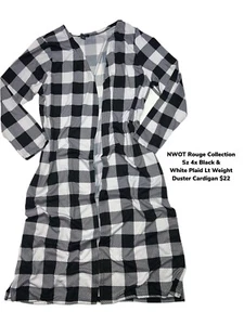 Rouge Collection Plus Sz 4x Black & White Plaid Lt Weight Duster Cardigan - Picture 1 of 1