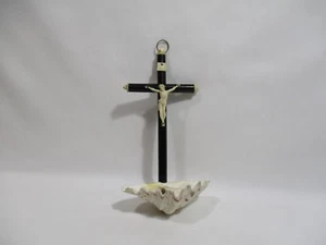 ANCIEN CRUCIFIX CROIX BENITIER COQUILLAGE CHRIST EN OS CHRISTIANISME RELIGIOUS - Imagen 1 de 9
