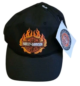 VTG Harley Davidson Flame Hat Annco Snapback Cap Fire Flames Motorcycle Black - Picture 1 of 8