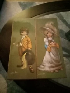 2 Vintage Barry Leighton Jones Big Eyed Art Prints 5x13" Boy, Girl - Picture 1 of 7