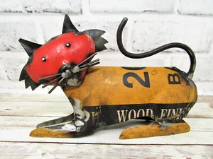 Rustic Small 5.25" x 7.75" Recycled Colorful Scrap Metal Laying Cat Kitty Home - Picture 1 of 8