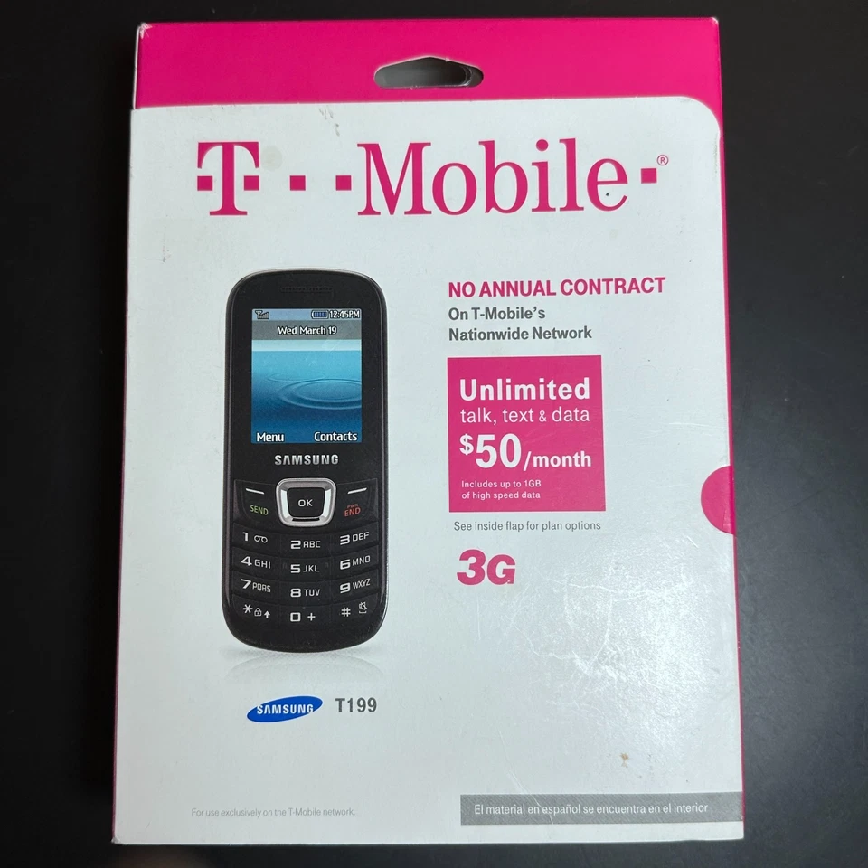 T-Mobile Samsung T199 Prepaid Cell Phone Burner No Contract 3G - NEW in BOX - Image 1 of 4