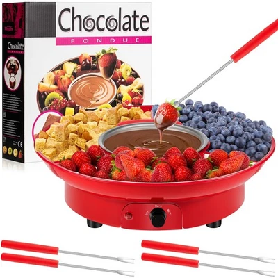 Juego de Ollas Eléctricas para Fondue Máquina para Derretir Chocolate con 4 Tenedores Rojo Juego de Regalo Foto 1 de 4