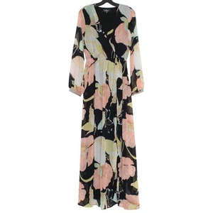Lulus Dress Boho Romantic Whimsical Feminine Minimalist Floral Maxi Black Medium - Picture 1 of 6