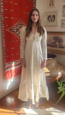Vtg 70s Gunne Sax by Jessica 9 Cream Lace Prairie dress Cottagecore - Image 1 of 4