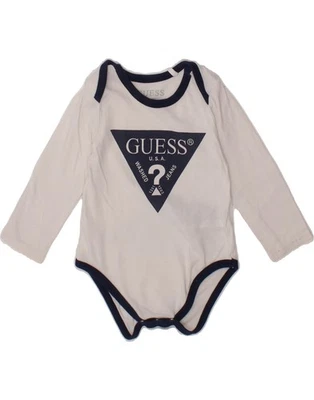 GUESS Baby Boys Graphic Long Sleeve Bodysuit 6-9 Months White Cotton AT15 - Image 1 of 3