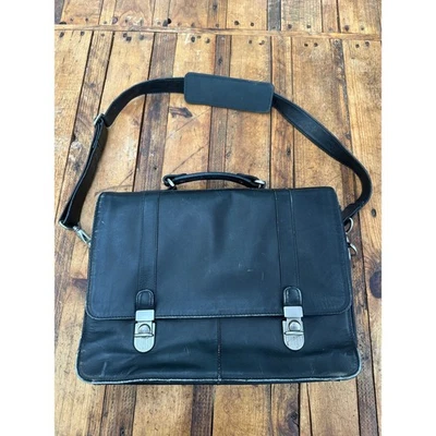 Maletín de cuero negro bolso mensajero portátil bolso de hombro trabajo escuela viaje Foto 1 de 4