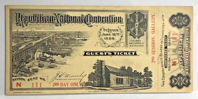 CONVENCIÓN NACIONAL REPUBLICANA 1896, SAN LUIS 16-18 DE JUNIO, BOLETO DE INVITADO 3er día - Imagen 1 de 2