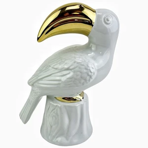 Tukan Vogel Figur Statue weiße Keramik mit Goldschnabel Akzenten tropisch 8 Zoll - Bild 1 von 9