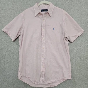 Ralph Lauren Polo Para Hombres Camisa Seersucker Manga Corta Oxford Abotonada Rosa M - Imagen 1 de 8