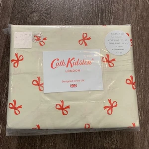 Juego completo de sábanas Cath Kidston lazos rojos rubí salvia 100 % algodón percal NUEVO - Imagen 1 de 4